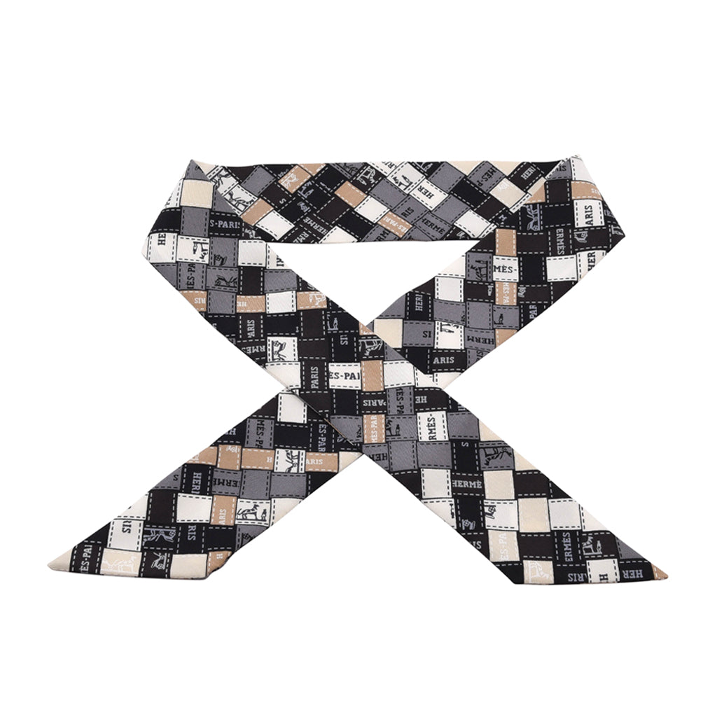 Hermes Black & Grey Silk Bolduc Au Carre Twilly