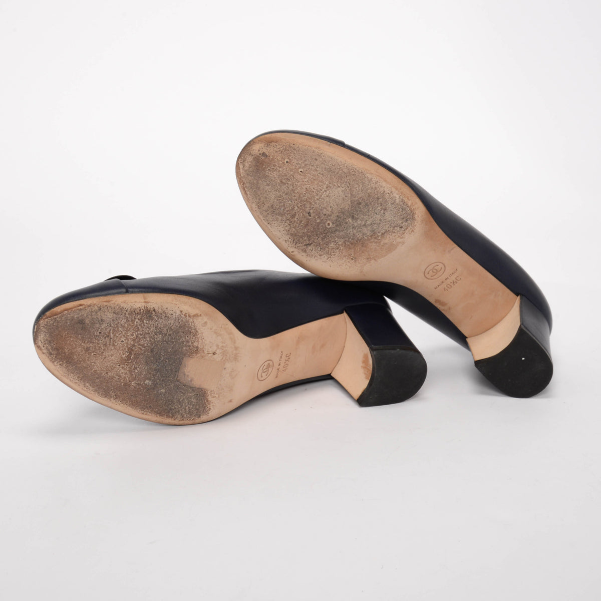 Chanel Navy Lambskin Camellia Pumps 40.5