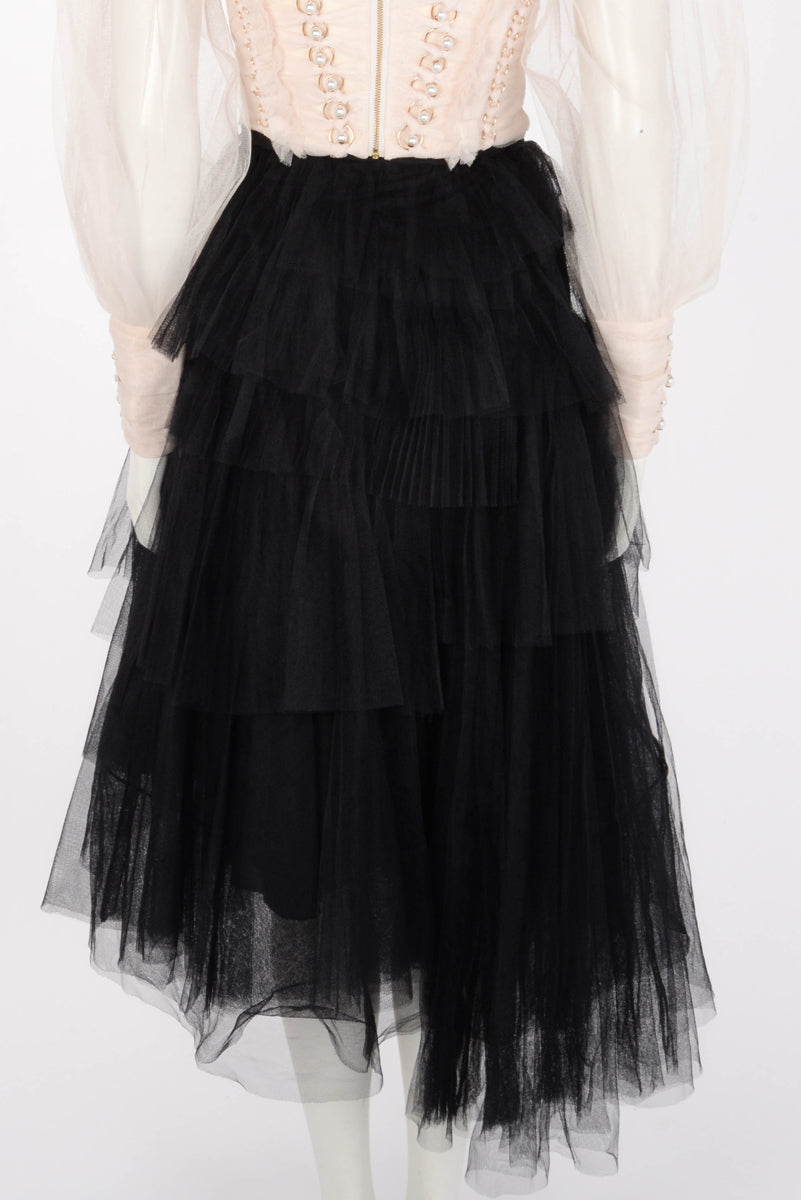 Dior Black Tulle Layered Skirt FR 34