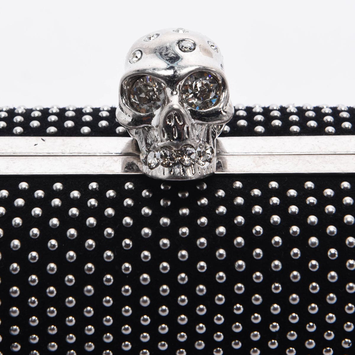 Alexander McQueen Black Studded Suede Skull Clutch
