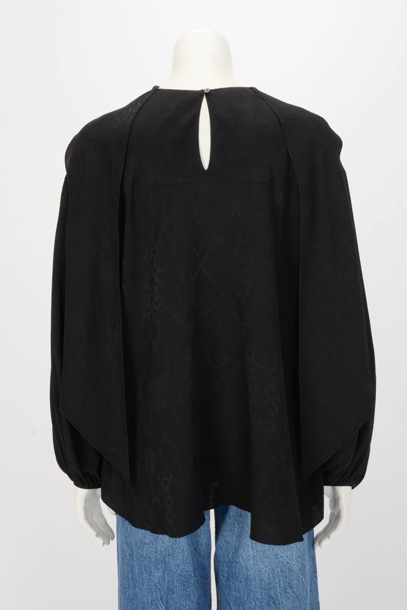 Hermes Black Silk Eperon D'Or Neck Wrap Blouse FR 44