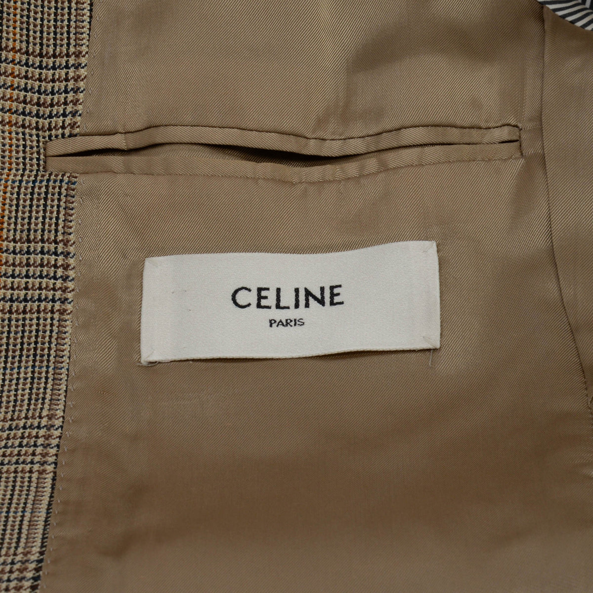 Celine Beige Prince of Wales Check Single Breasted Blazer FR 38