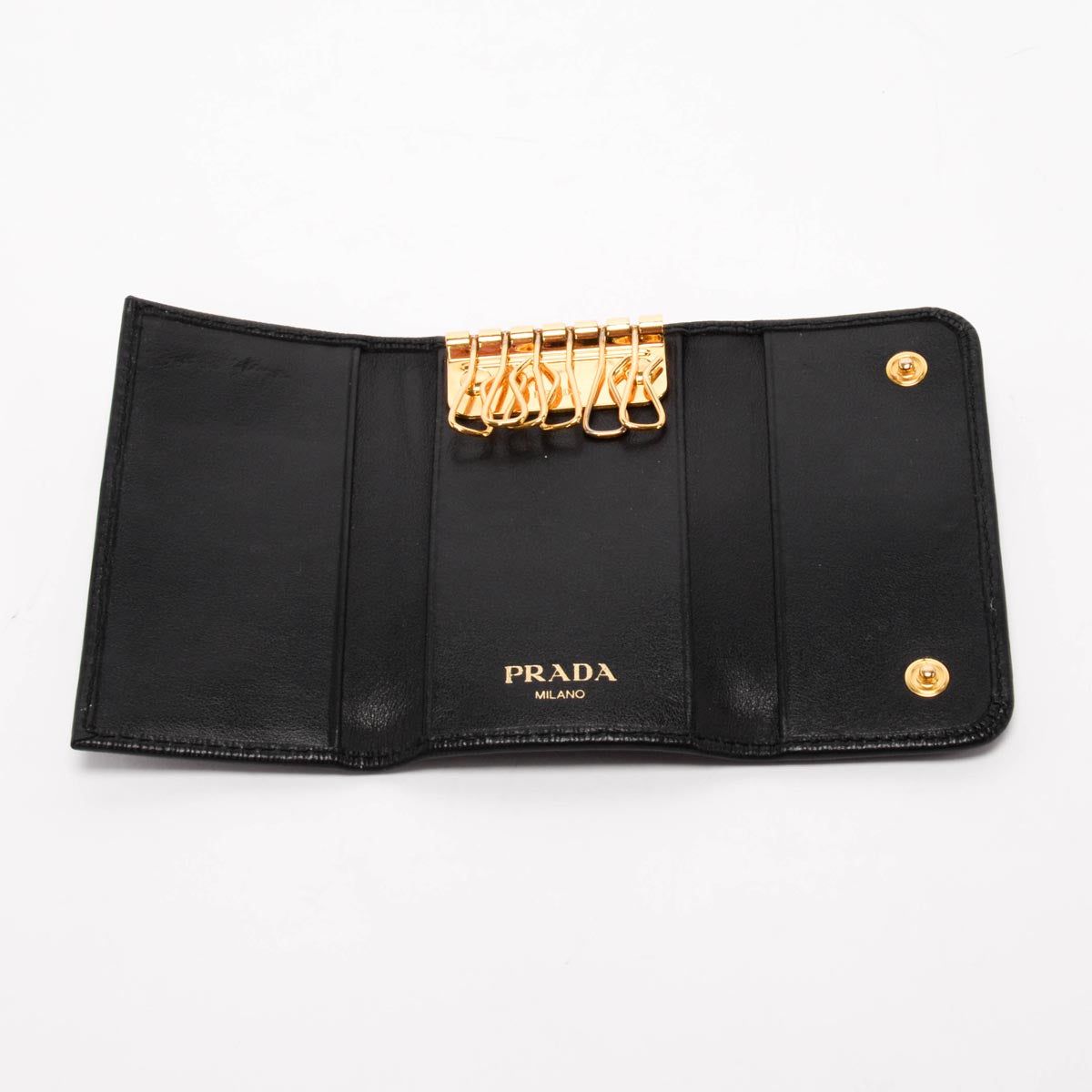 Prada Black Grained Leather 6 Key Holder Key Case