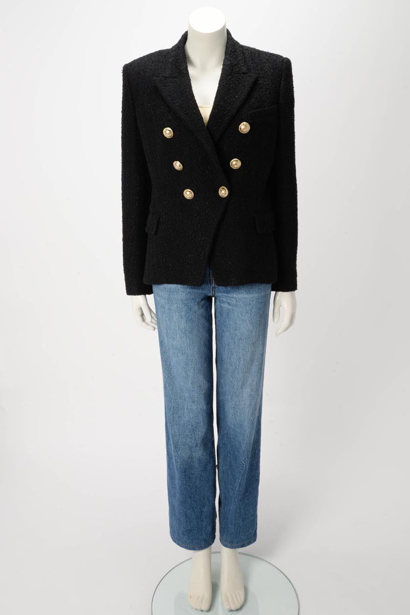 Balmain Black Boucle Classic DB Blazer FR 44