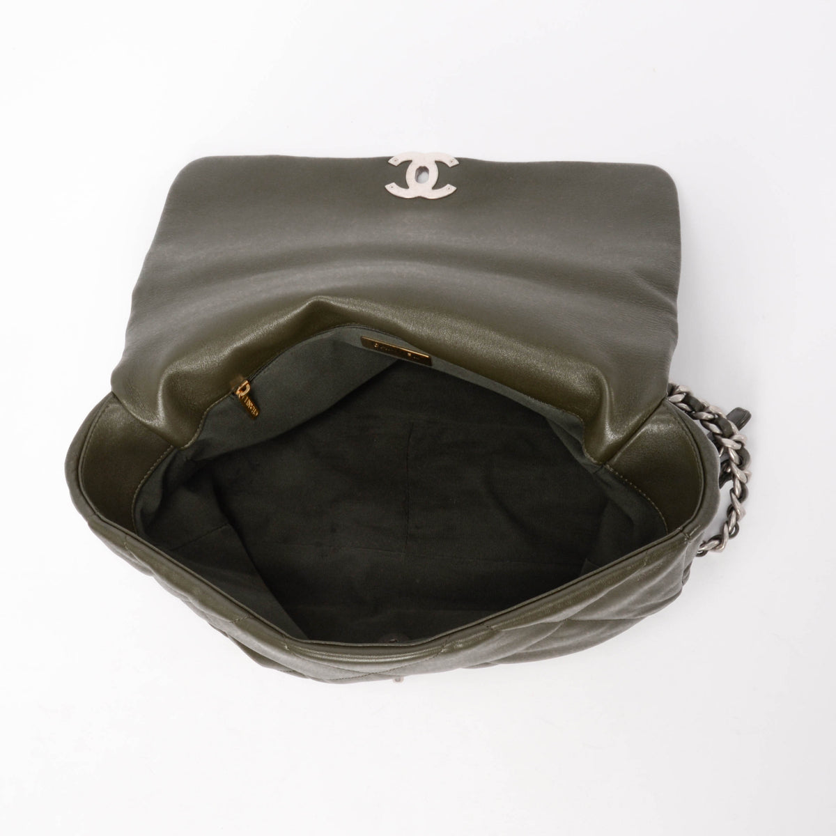 Chanel Khaki Goatskin Maxi Chanel 19 Flap Bag