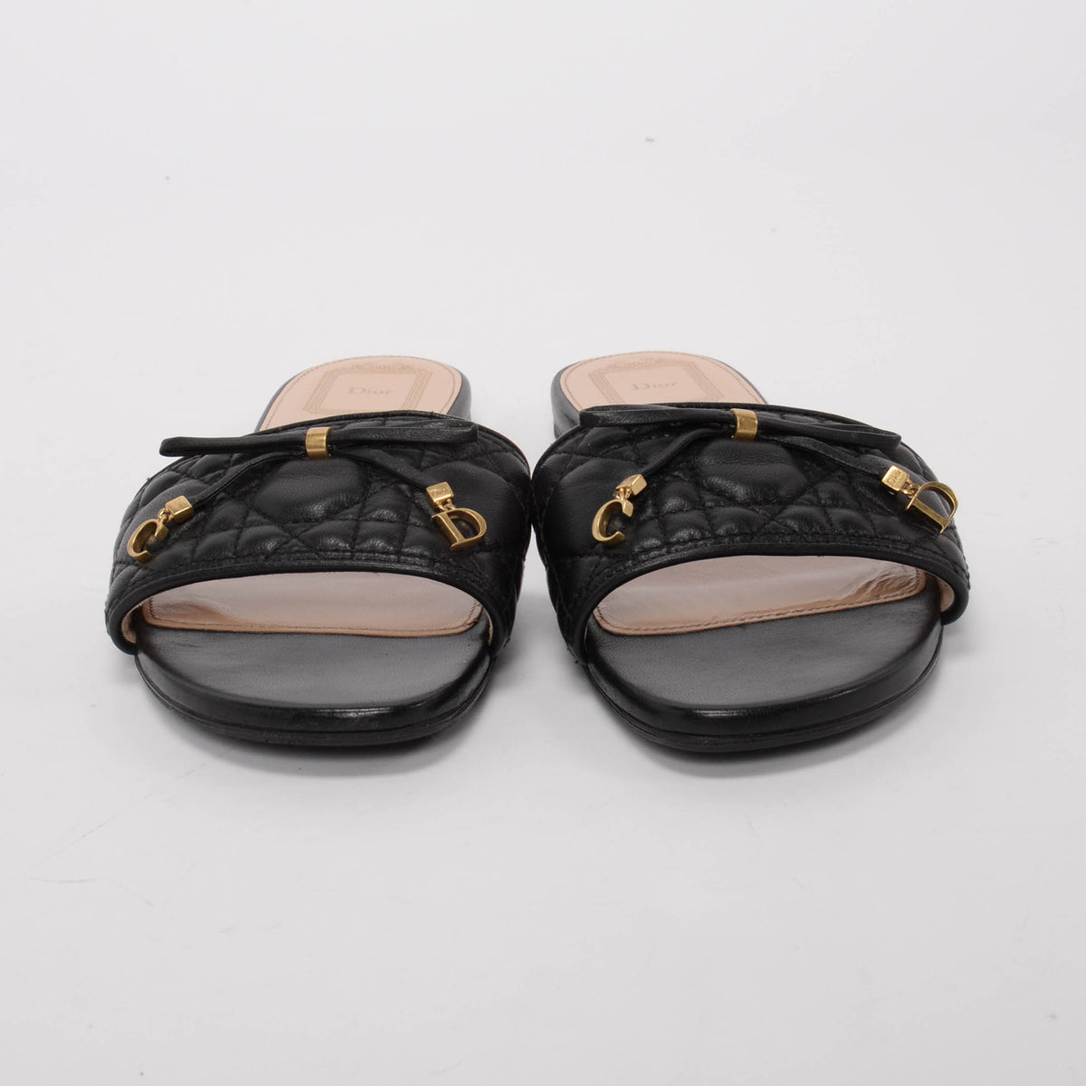 Dior Black Lambskin Dior Cannage Slides 40