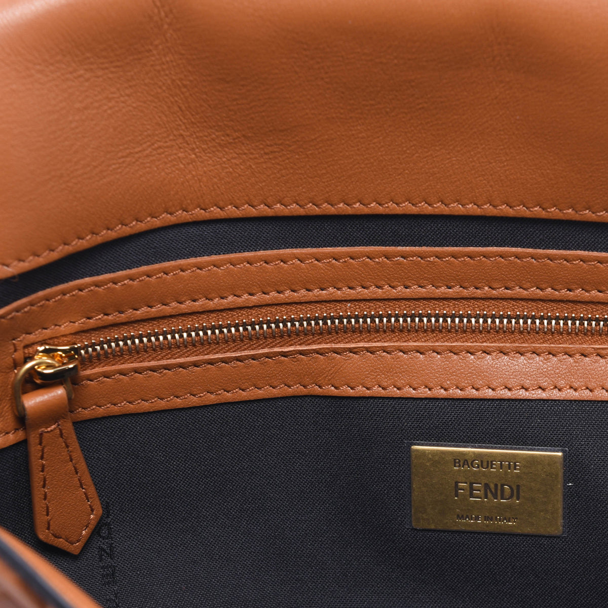 Fendi Brandy Nappa FF Embossed Baguette Bag