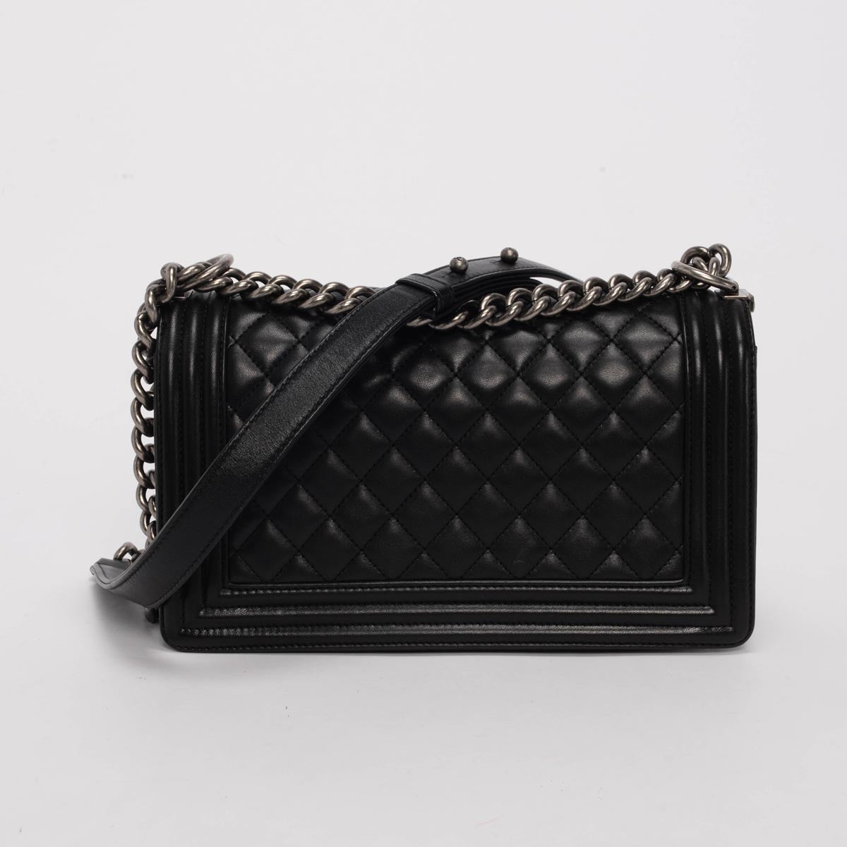 Chanel Black Quilted Lambskin Medium Boy Bag