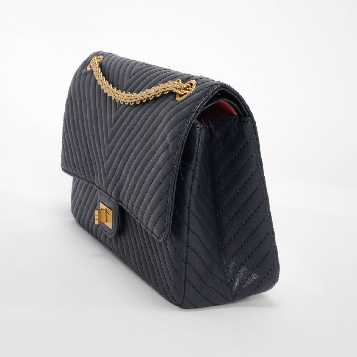 Chanel Navy Chevron Sheepskin 2.55 Reissue 226 Flap Bag