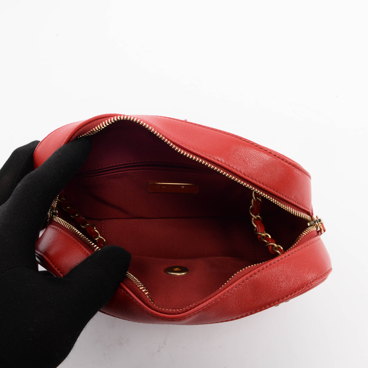 Chanel Red Quilted Lambskin Chain Infinity Camera Case