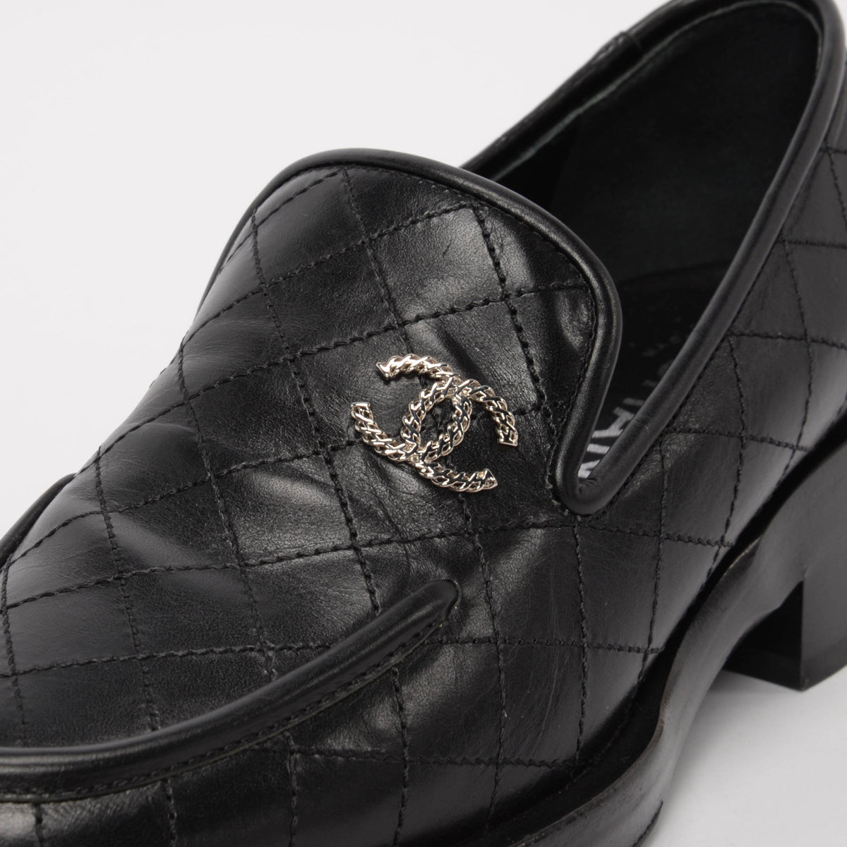 Chanel Black Quilted Calfskin CC Loafers 35