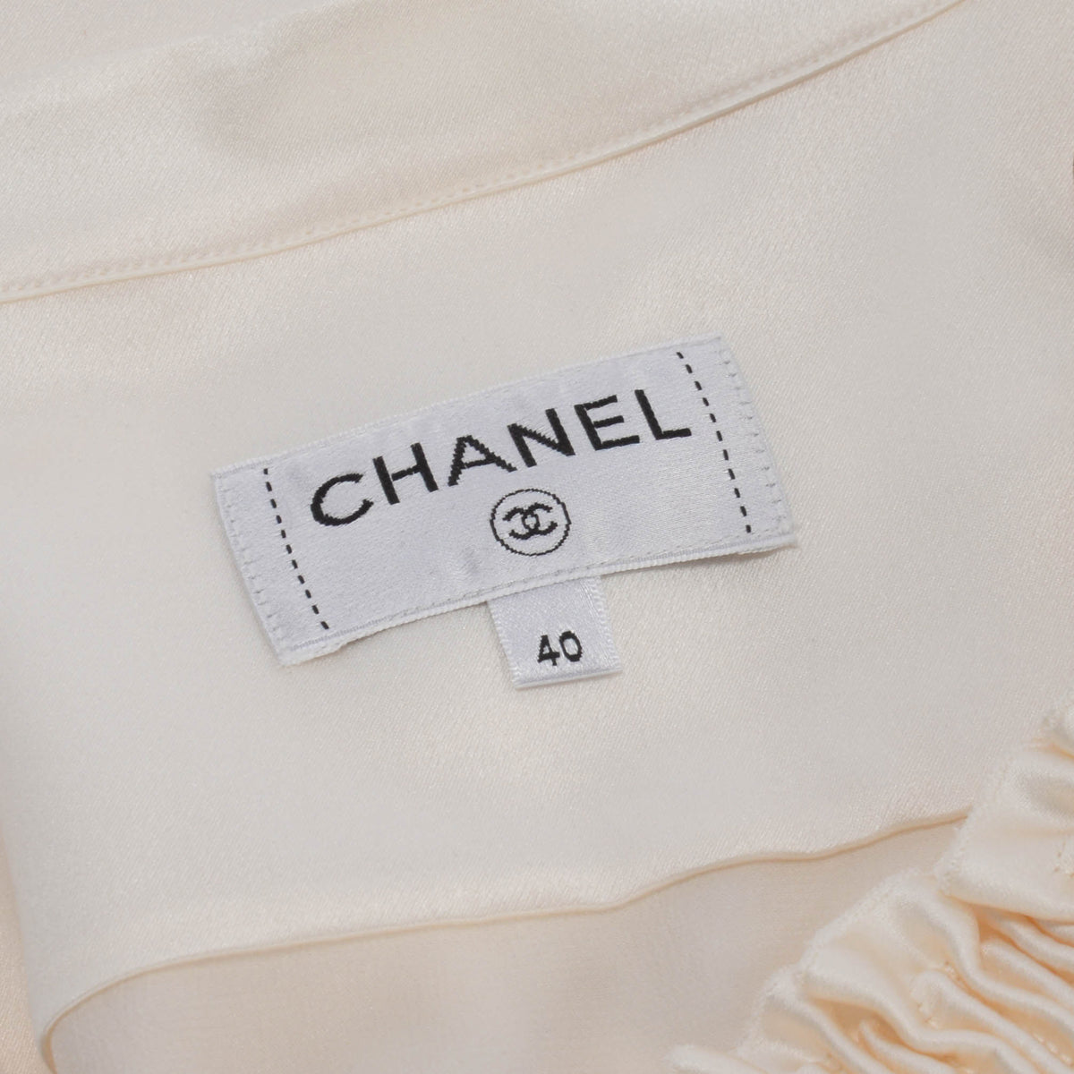 Chanel Ecru Silk Ruffled Sleeveless Top FR 40