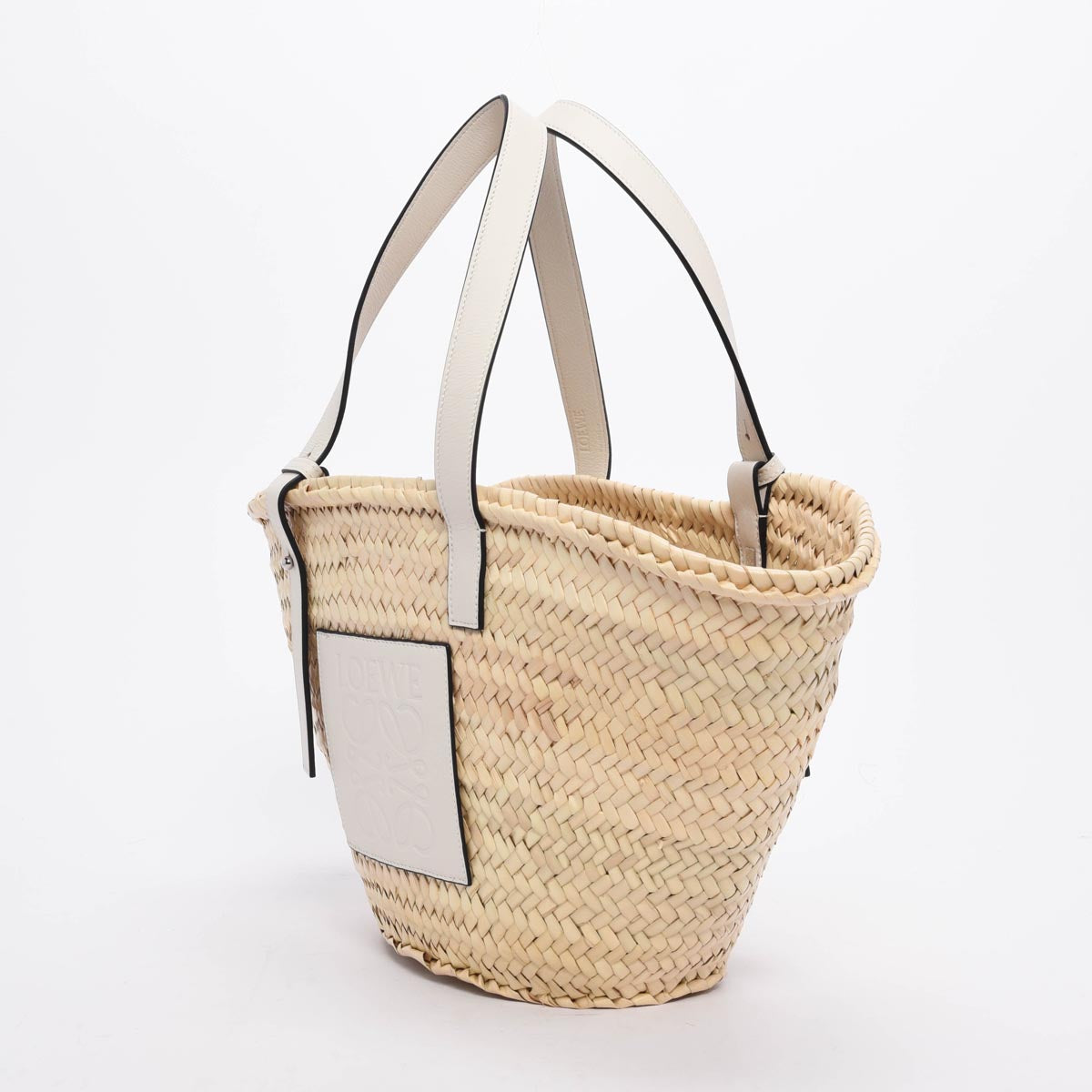 Loewe White Raffia Medium Basket Tote