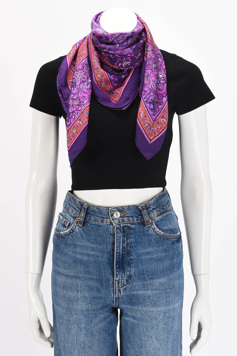 Hermes Violet Silk Chasse En Inde Scarf