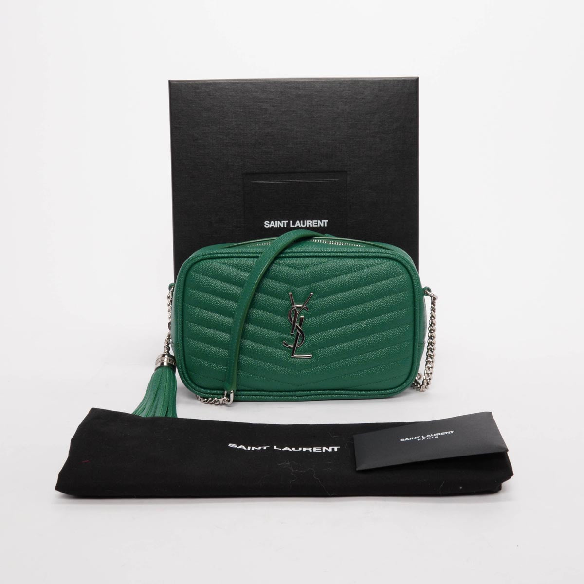 Saint Laurent Green Field Quilted Grain de Poudre Lou Mini Bag