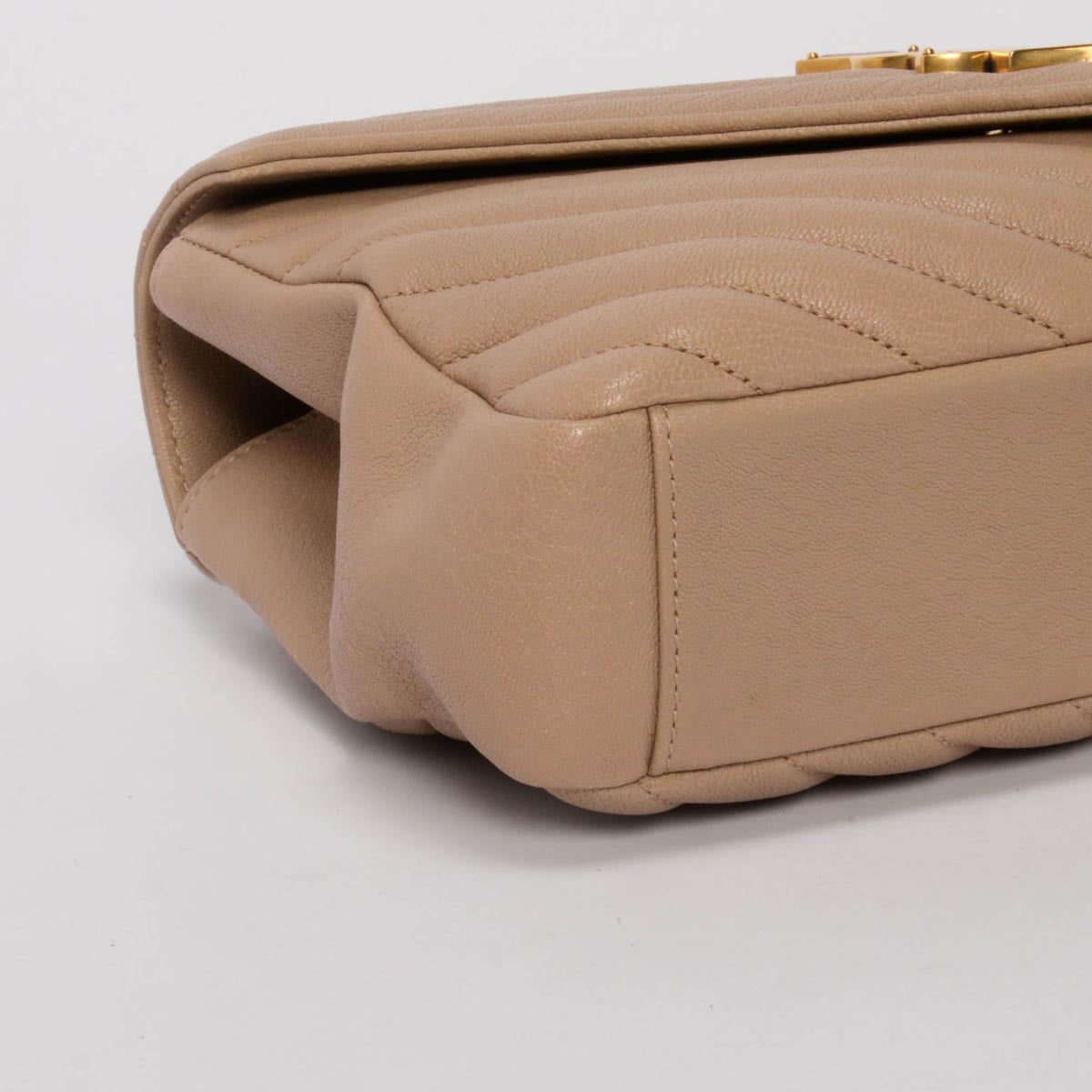 Saint Laurent Beige Chevron Calfskin Medium College Bag