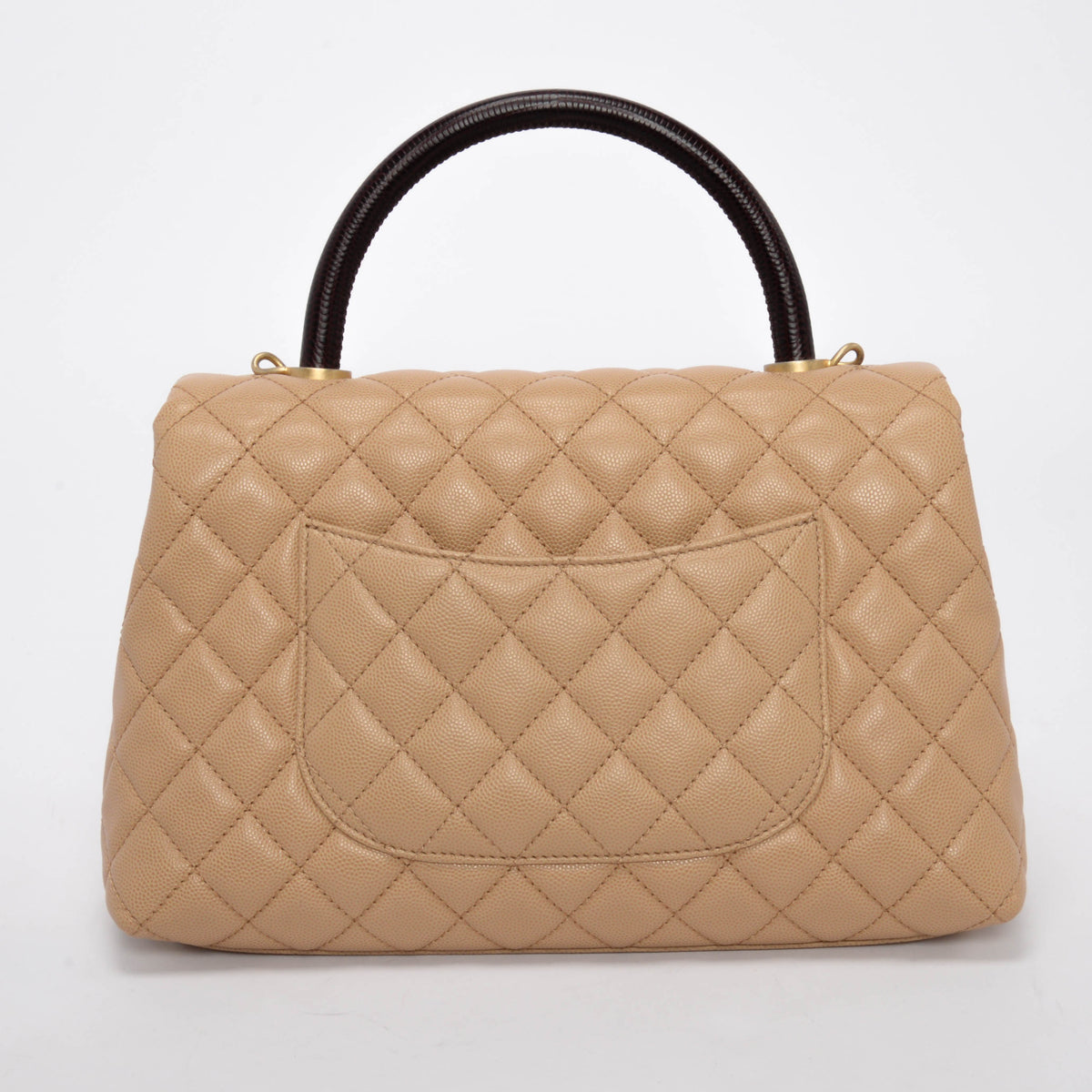 Chanel Beige & Burgundy Caviar & Lizard Medium Coco Handle Bag