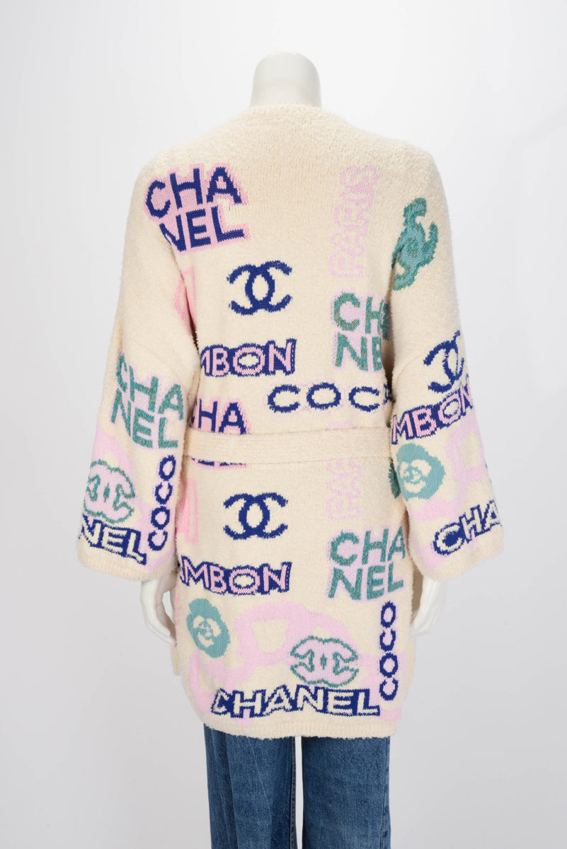 Chanel Multi Colour Cotton Logo Belted Cardigan FR 42