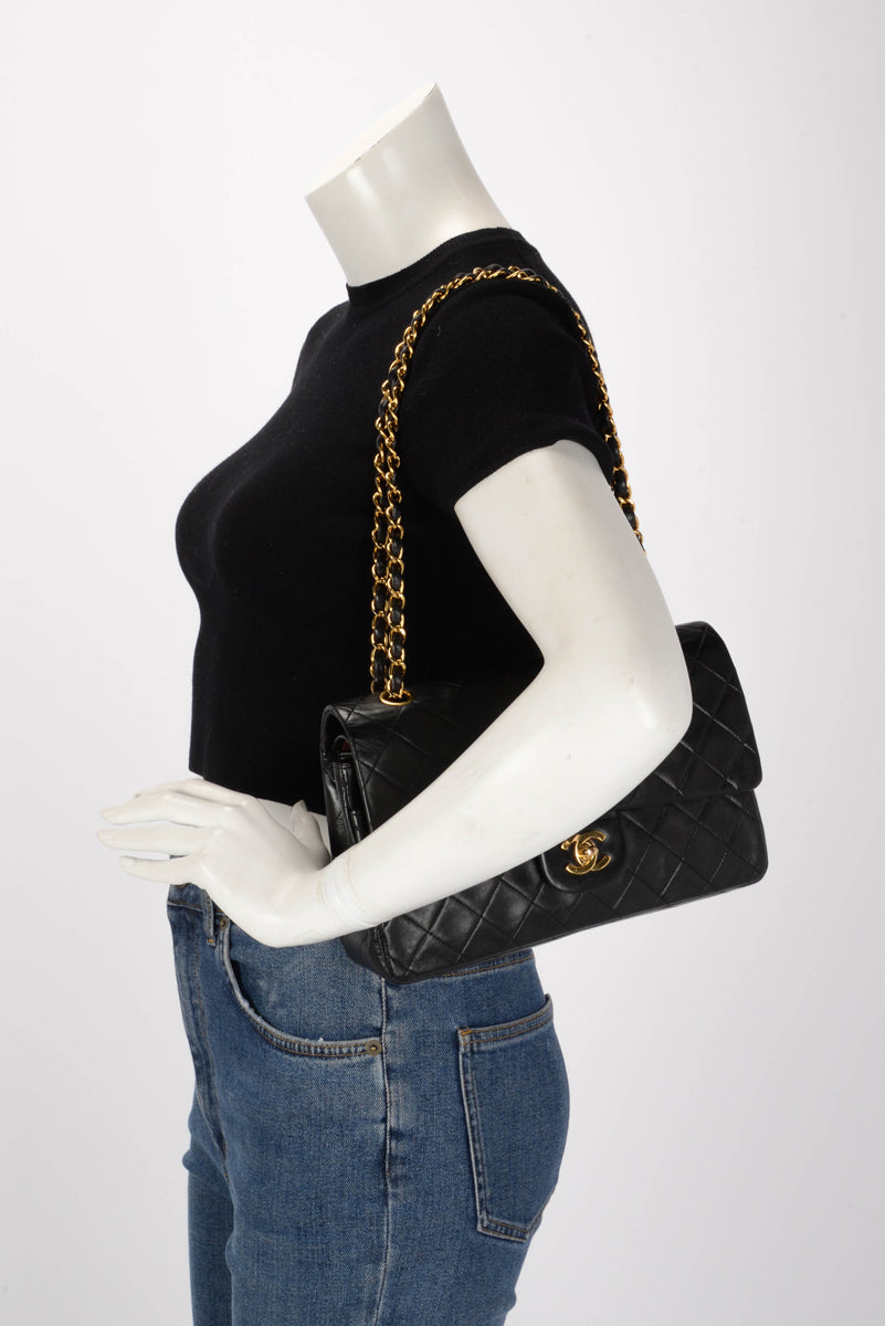 Chanel Vintage Black Quilted Lambskin Medium Classic Flap Bag