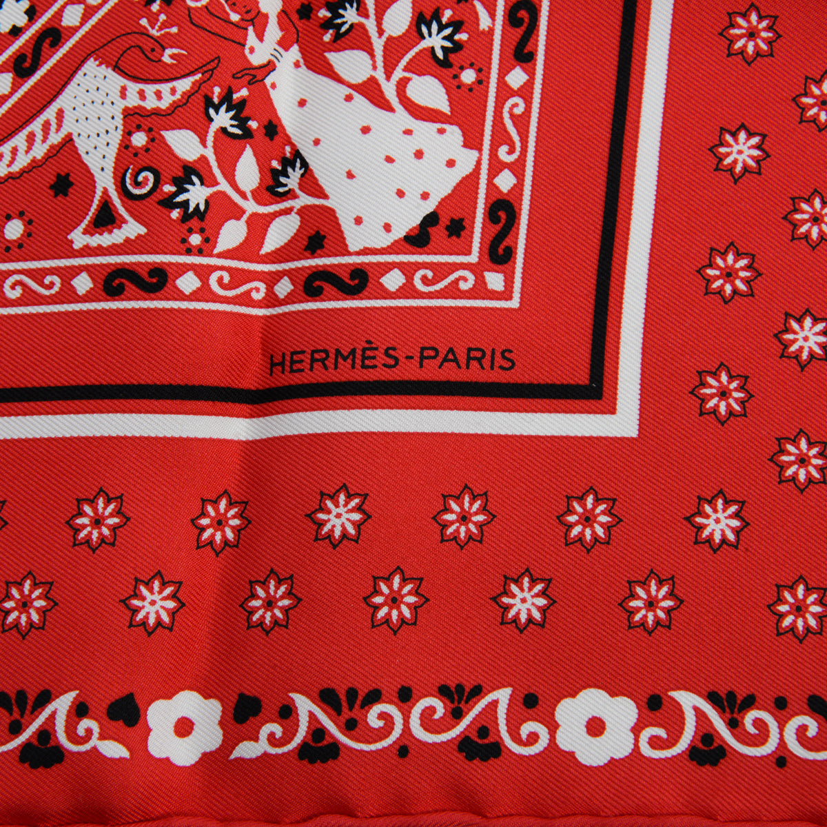 Hermes Red Silk Peuple Du Vent Bandana Scarf