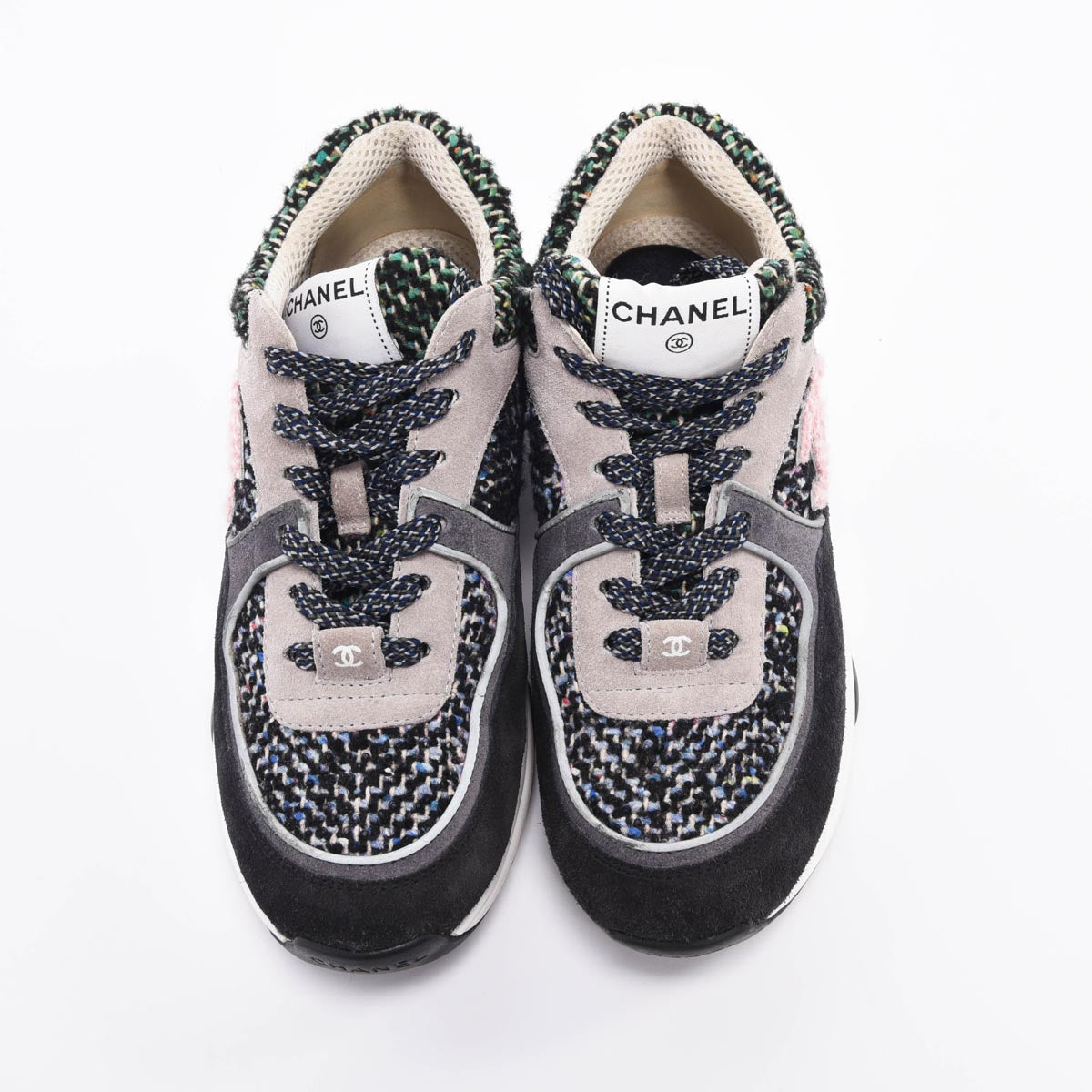 Chanel Multi Colour Tweed CC Sneakers 38