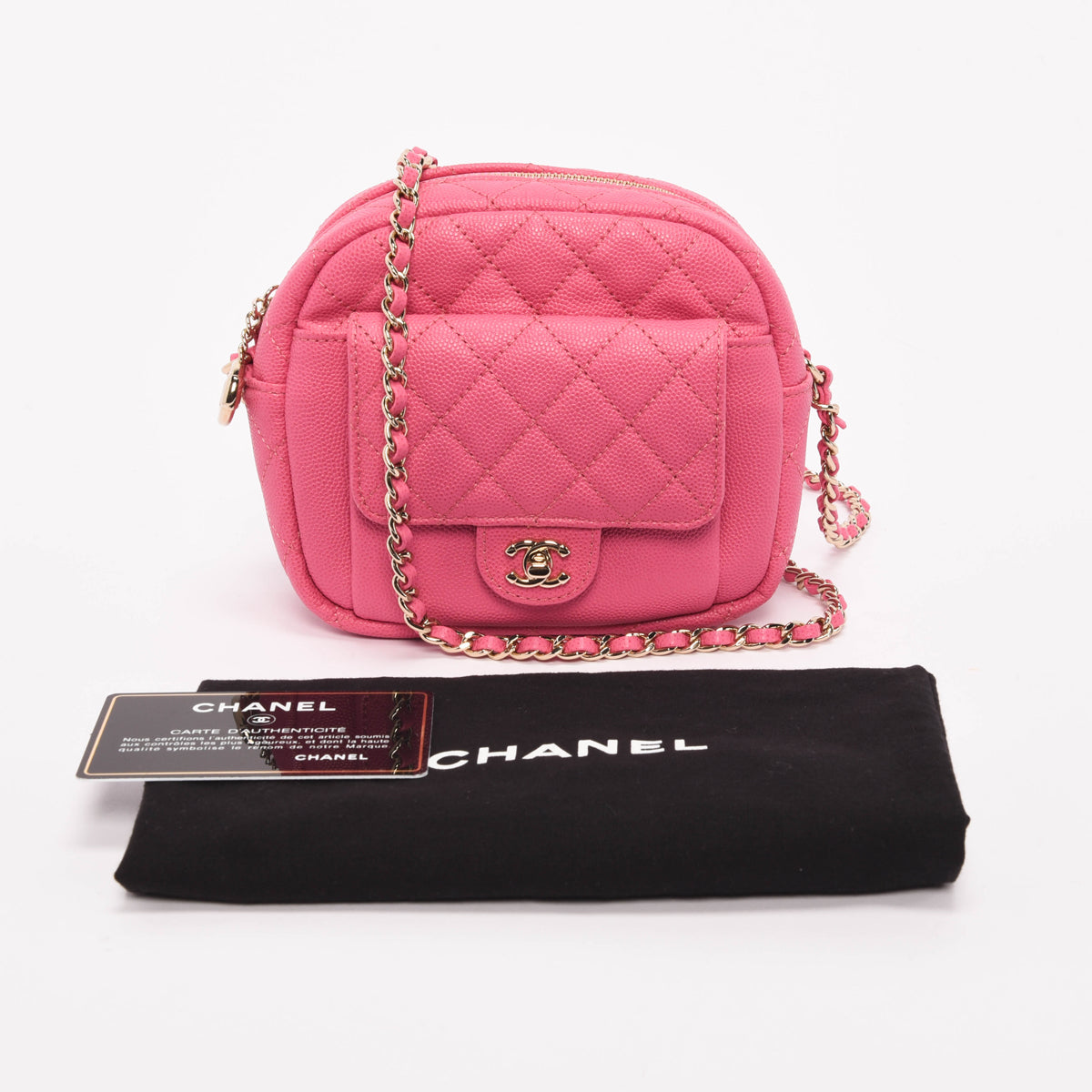 Chanel Pink Quilted Caviar CC Day Camera Case