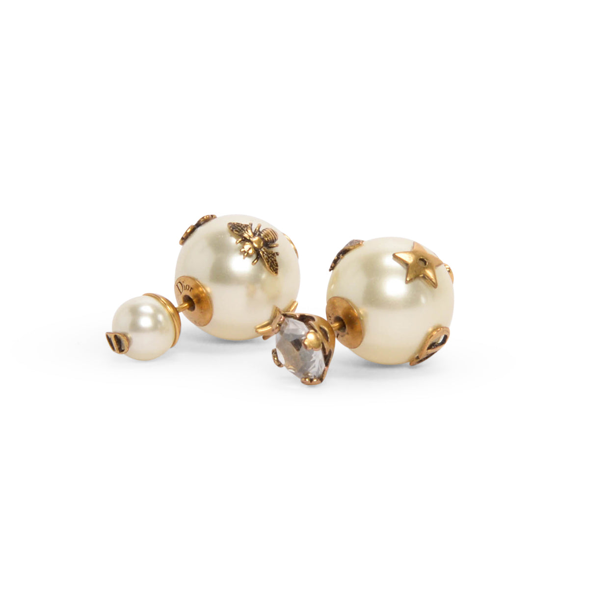 Dior Gold Tone Pearl Tribale Lucky Charm Earrings