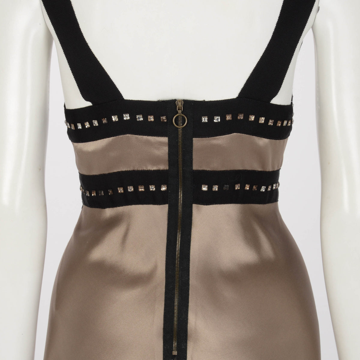 Lanvin Bronze Satin Crystal Embellished Dress FR 40
