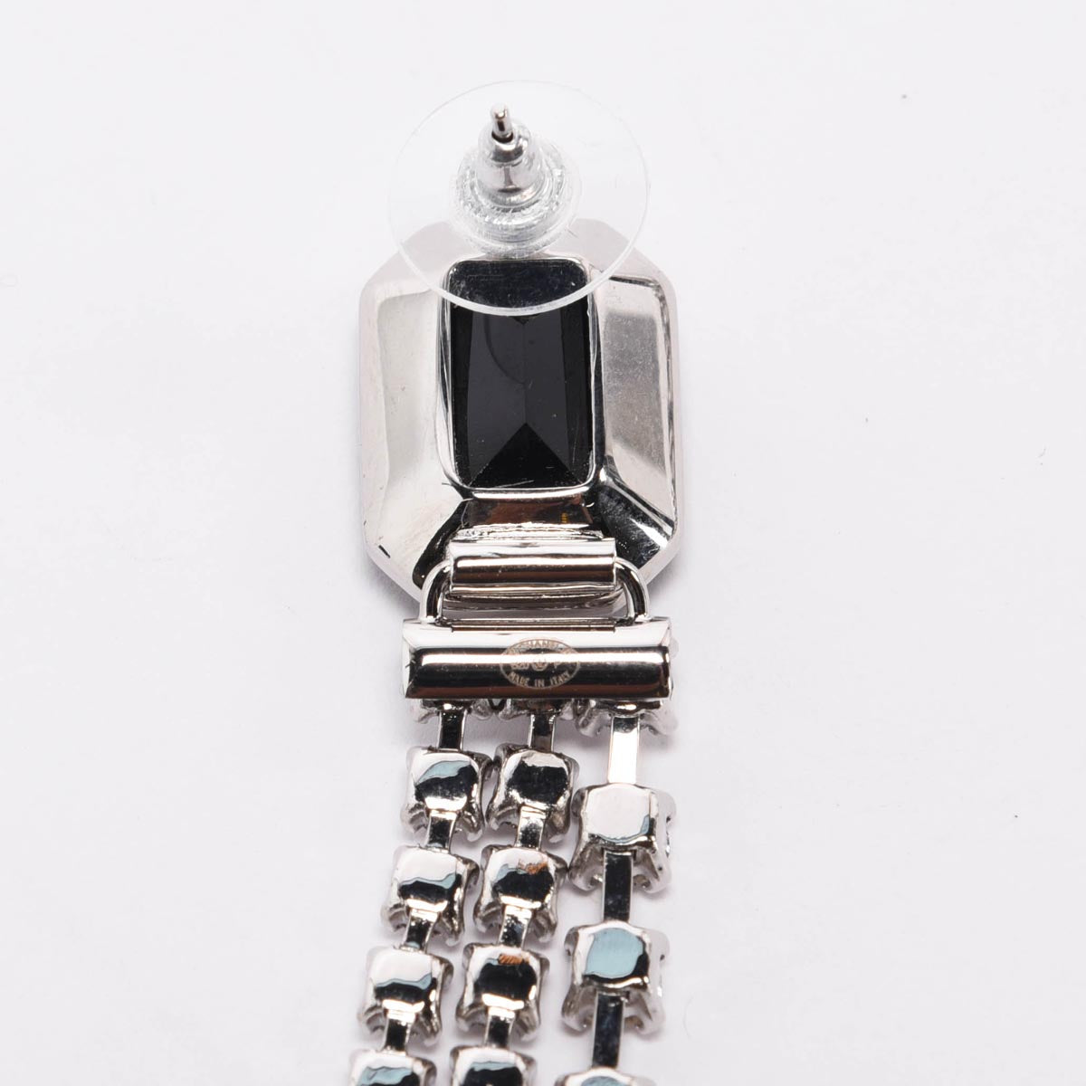 Chanel Silver & Black Crystal Star CC Drop Earrings