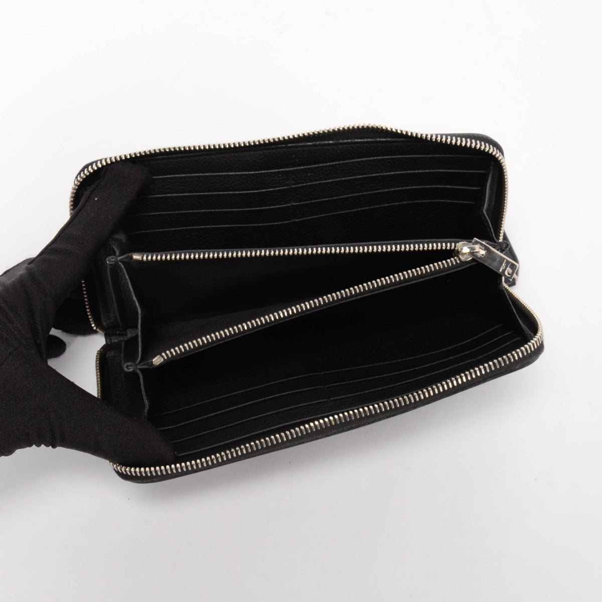 Saint Laurent Black Grained Leather Zip Around Wallet