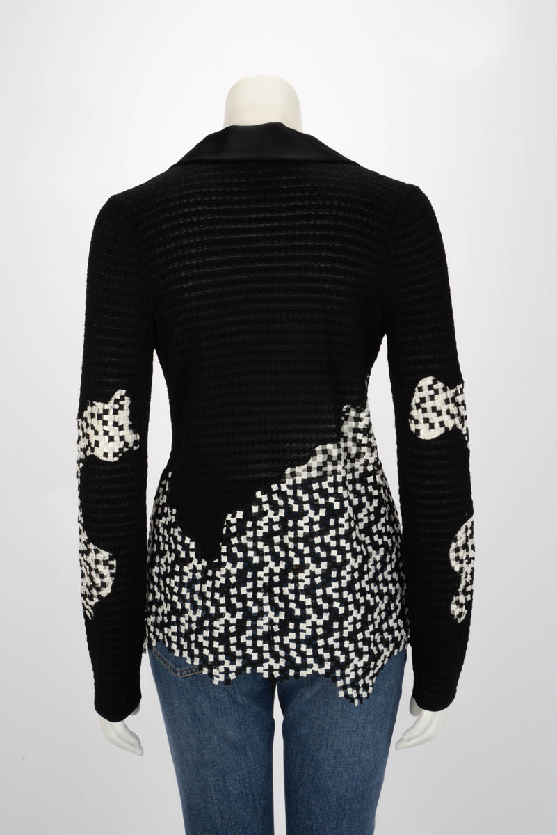 Chanel Black & White Knit Satin Lapel Jacket 36