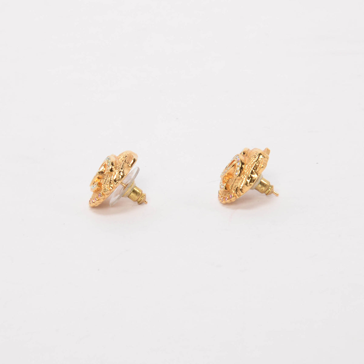 Chanel Gold Crystal CC Shell Earrings