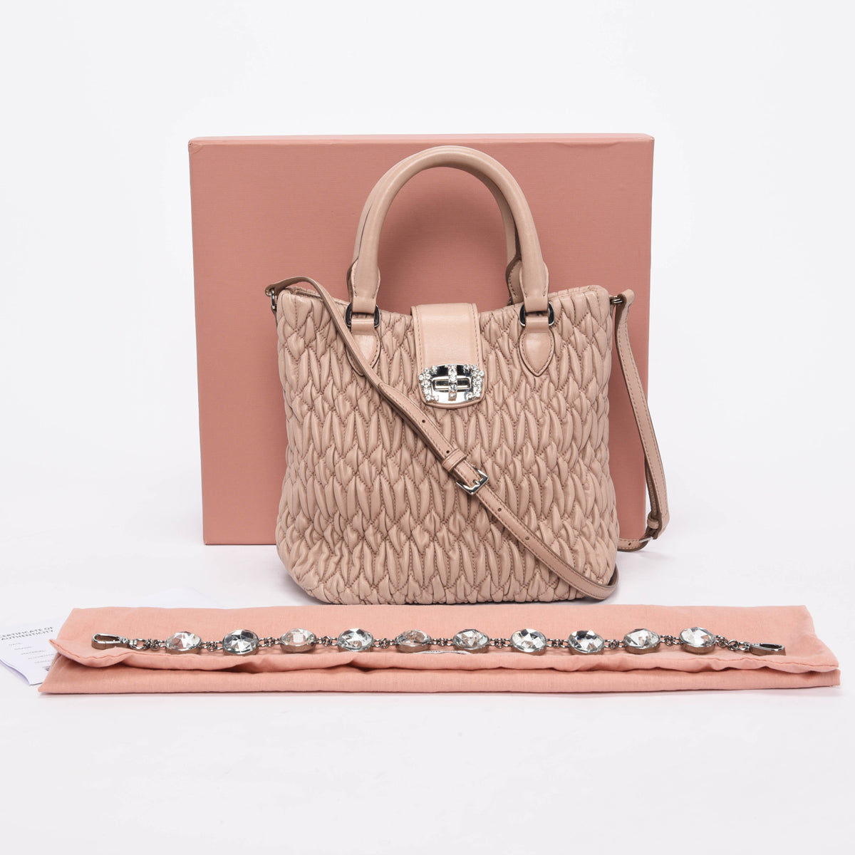 Miu Miu Beige Matelasse Mini Crystal Tote