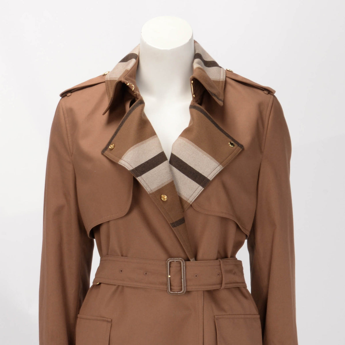Burberry Dusty Caramel Cotton Sandridge Check Trench Coat UK 8
