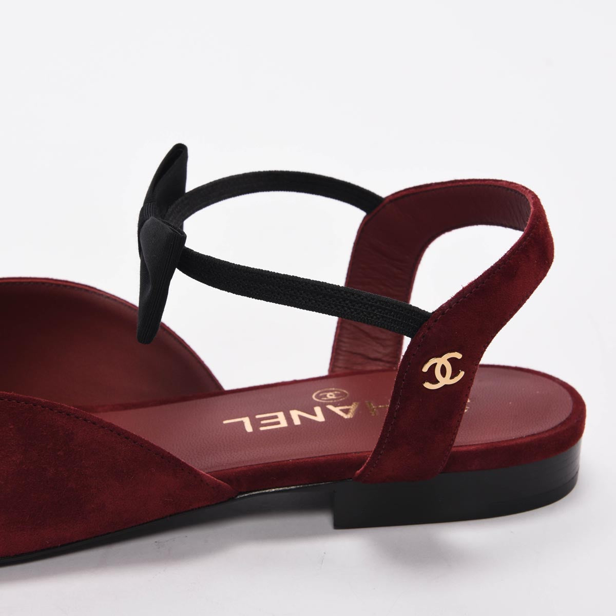Chanel Burgundy Suede Ankle Bow Slingback Flats 40