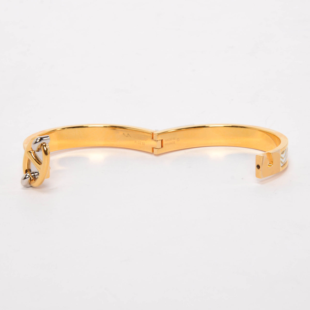Hermes White & Gold Enamel Mini Clic Chaine d'Ancre Bracelet