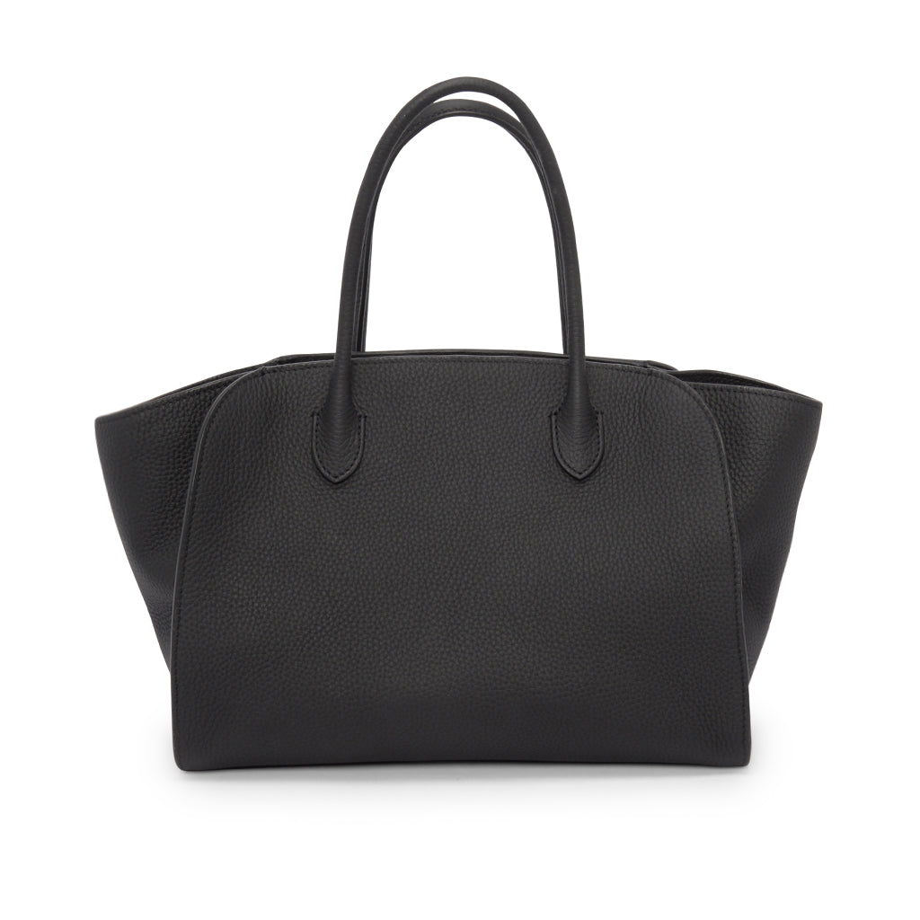 The Row Black Grained Calfskin Marlo 12 Top Handle Bag