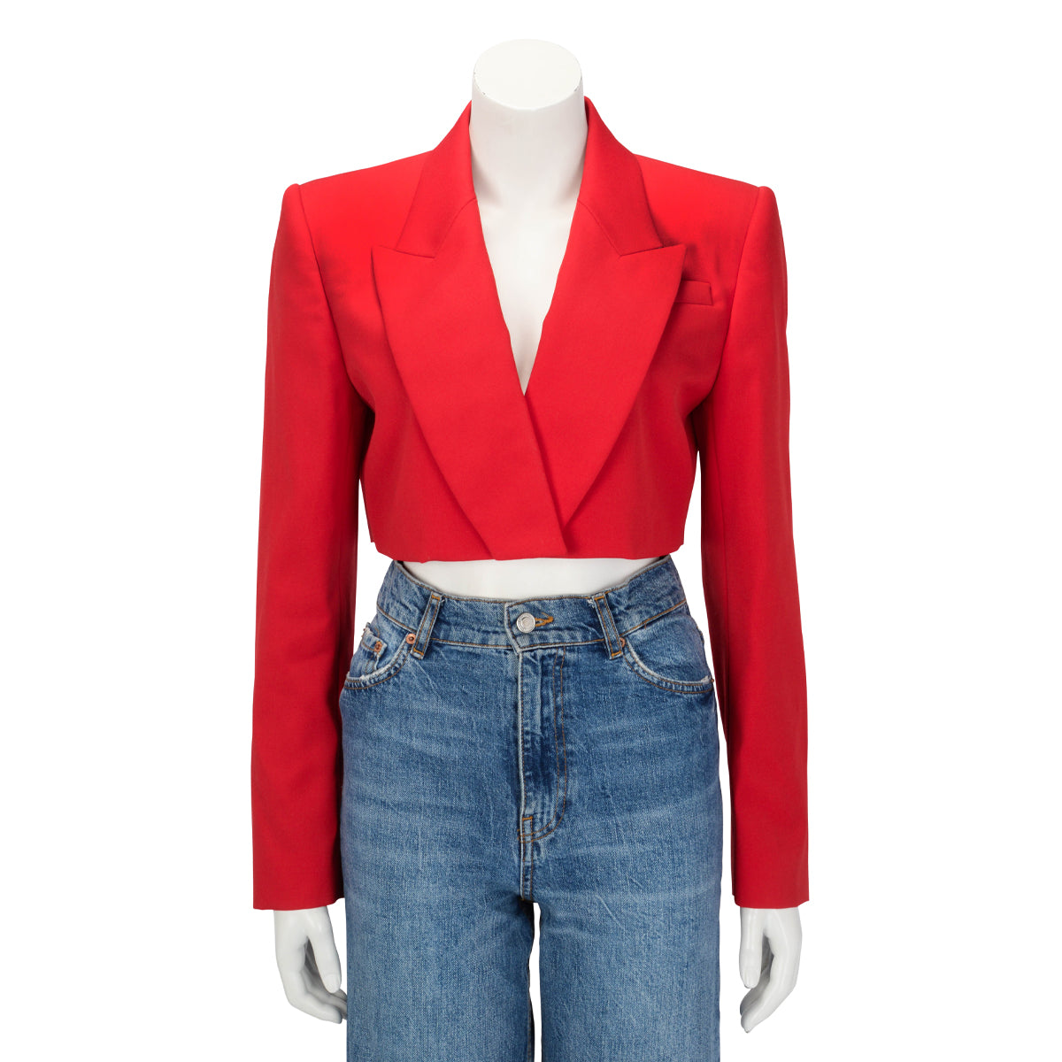 Alexander McQueen Lust Red Wool Cropped Tuxedo Jacket IT 42