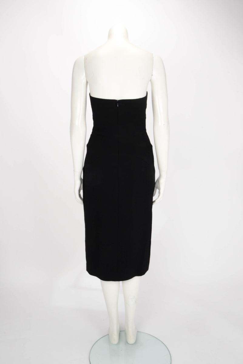 Chanel Black Wool Strapless Dress + Silk Cape FR 40