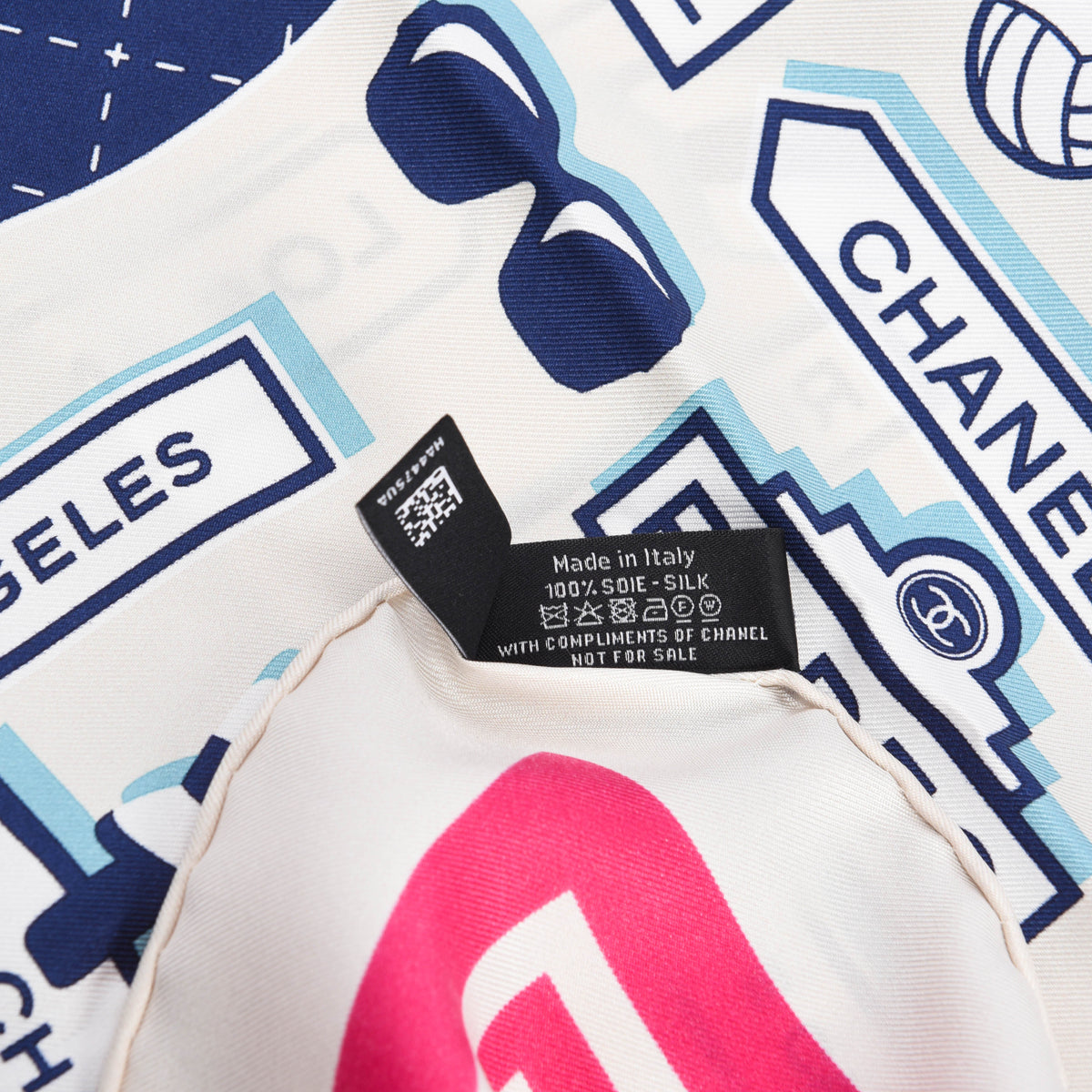 Chanel Ivory Silk CC Beach Logo Scarf