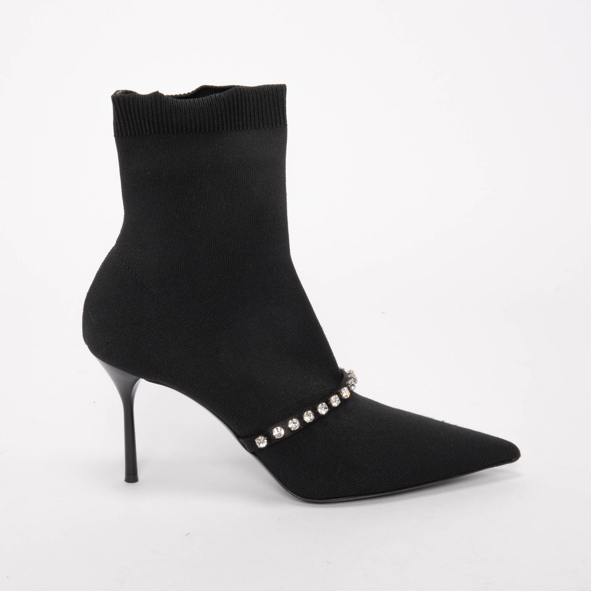 Miu Miu Black Technical Knit Swarovski Ankle Booties 39