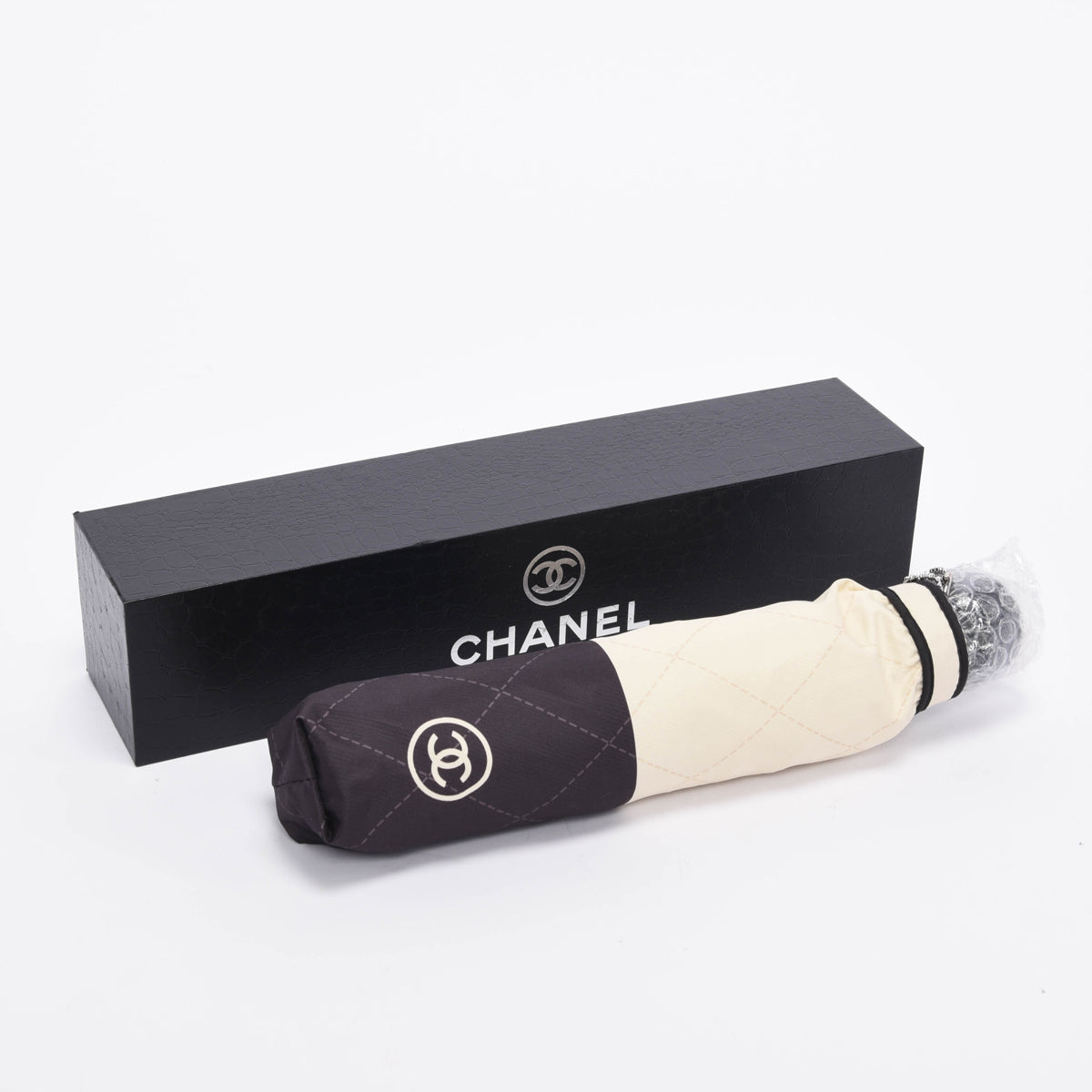 Chanel Beige & Black Nylon CC Logo Umbrella