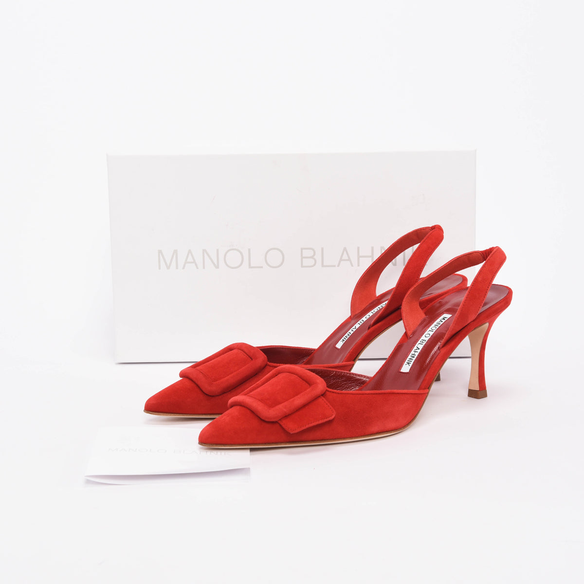 Manolo Blahnik Red Suede Maysli Buckle Slingbacks 39.5