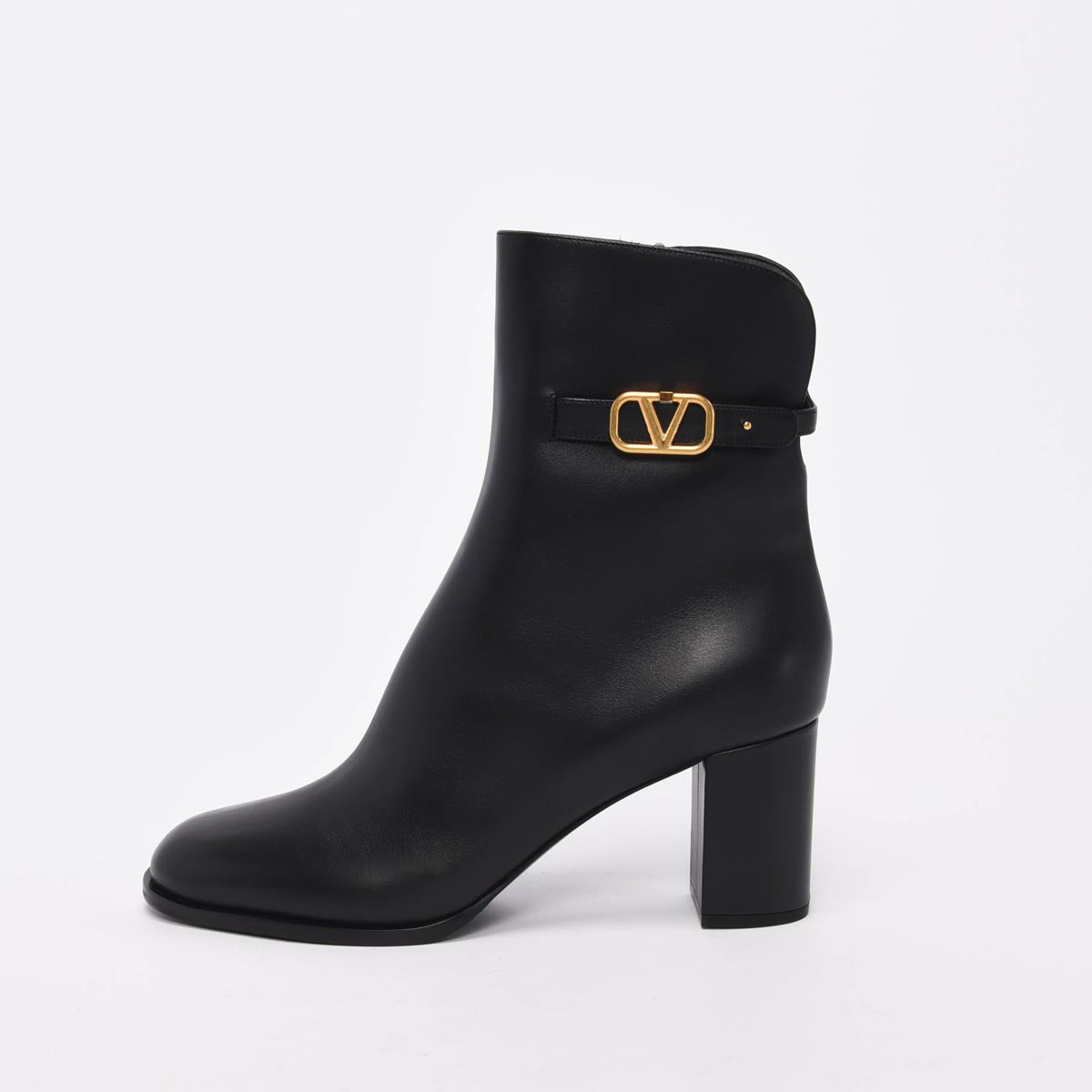 Valentino Black Calfskin V-Logo Ankle Boots 41
