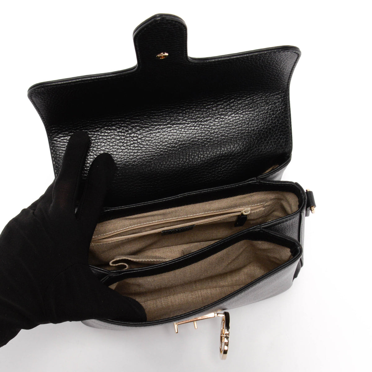 Gucci Black Dollar Calfskin Interlocking G Top Handle Bag