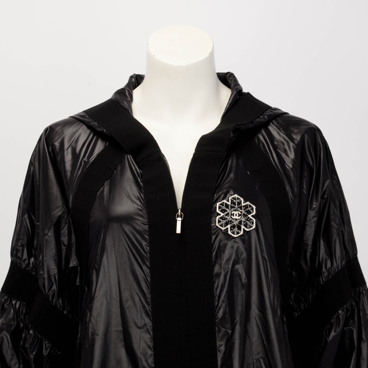 Chanel Black Nylon Snowflake CC Parka Jacket FR 48