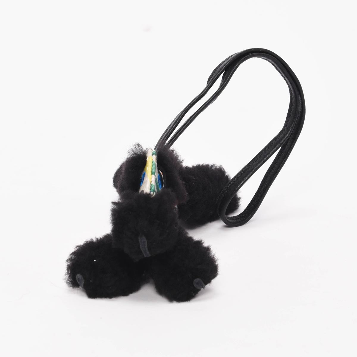 Hermes Black Shearling & Silk Budy Bag Charm