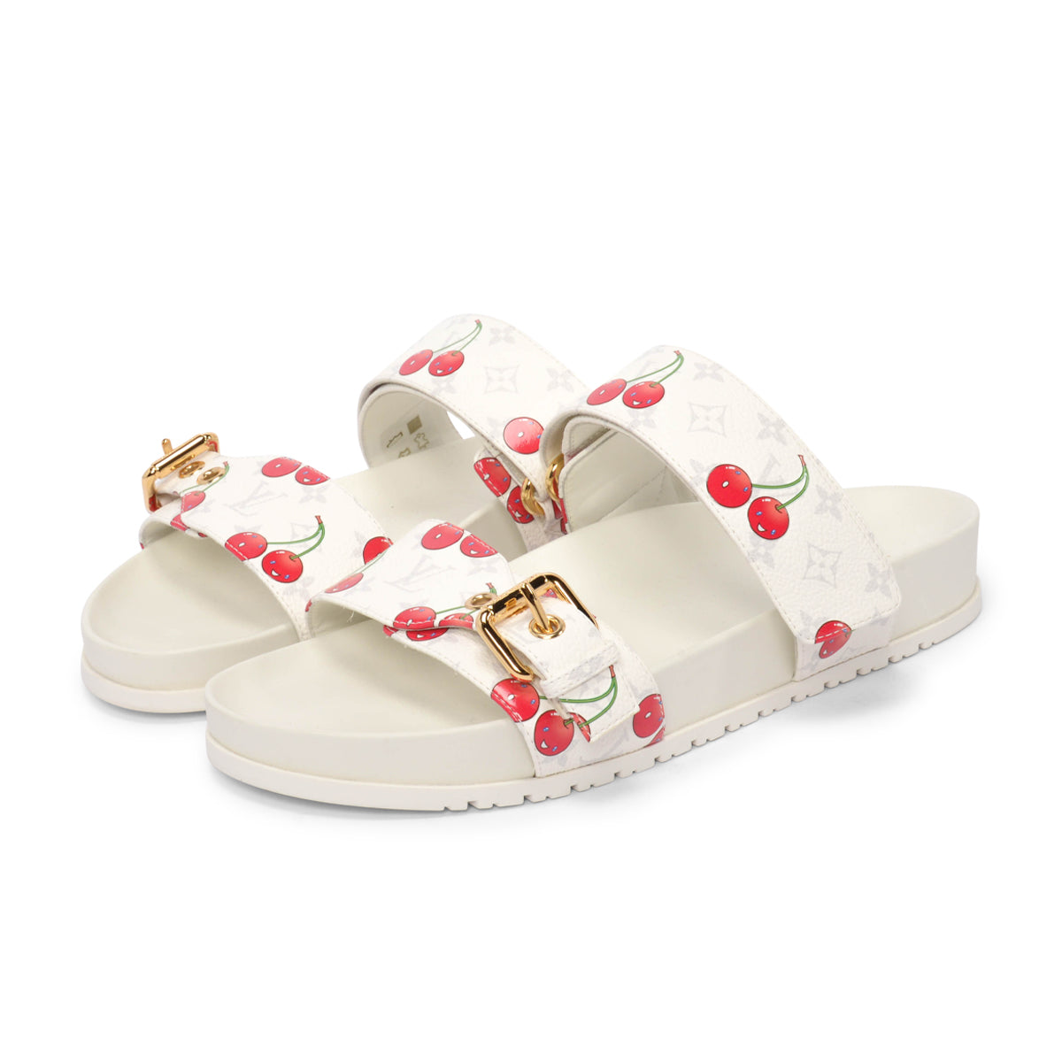 Louis Vuitton x TM White Monogram Cerises Bom Dia Comfort Flat Mules 38