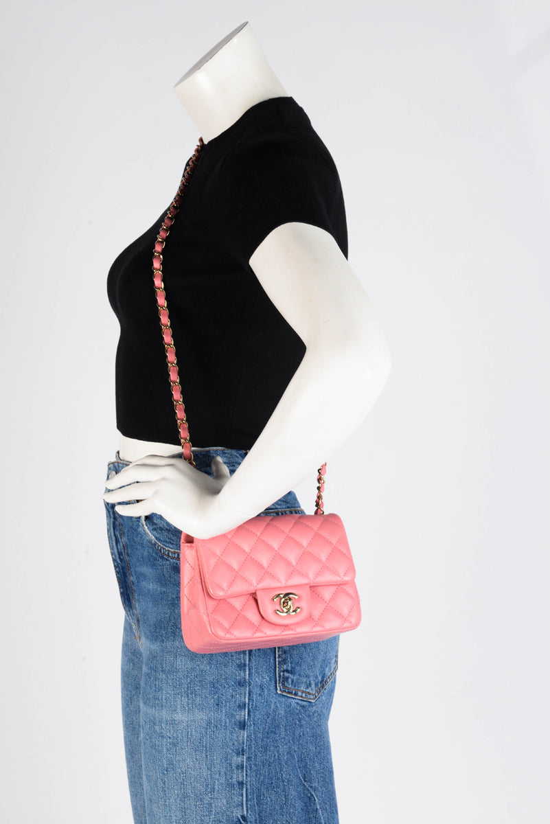 Chanel Pink Quilted Lambskin Mini Square Classic Flap Bag