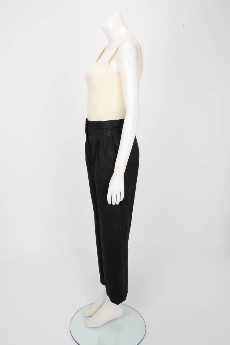 Chanel Black Pinstriped CC Pants FR 36